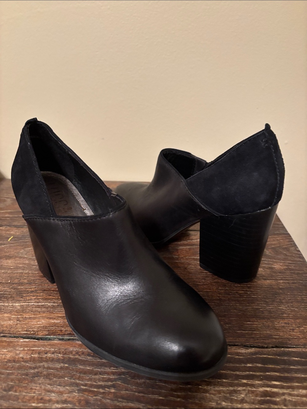 Black Block Heel Ankle Boots Leather and Suede 6.5M